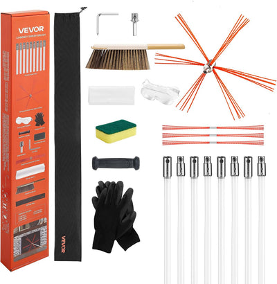 Chimney Sweep Kit, 26 ft Maximum Extendable Length Chimney Brush, Chimneys Cleaning Kit with Bristle Replacements &