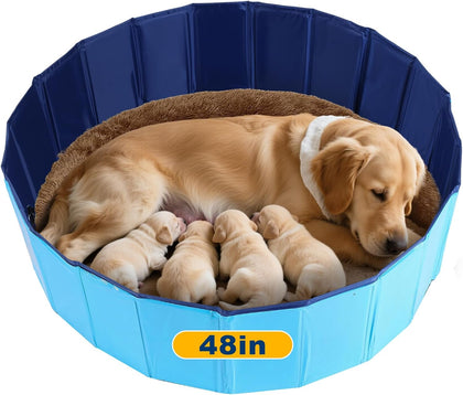 Whelping Pen for Dogs, 47.2” D × 11.8”H Foldable Swimming Pool