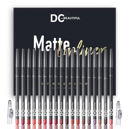 18 Colors Lip Liners Pencil Set with 2 Pencil Sharpeners, Premium Waterproof Smooth Lip Pencils, Long Lasting Matte