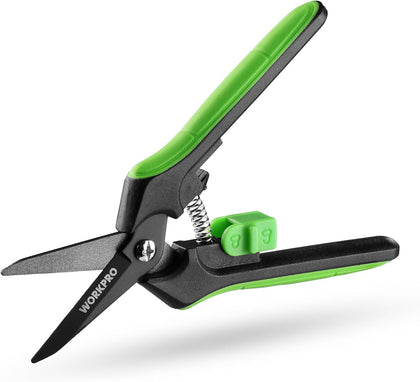 6-Inch Garden Pruning Shears, Sharp High-Carbon Steel Harvest Snips with Nonstick Teflon Coating, Spring-Loaded