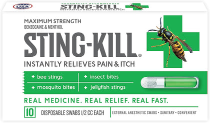 First Aid Anesthetic Swabs, Instant Pain + Itch Relief from Bee Stings and Bug Bites, First Aid Kit Refill Supplies
