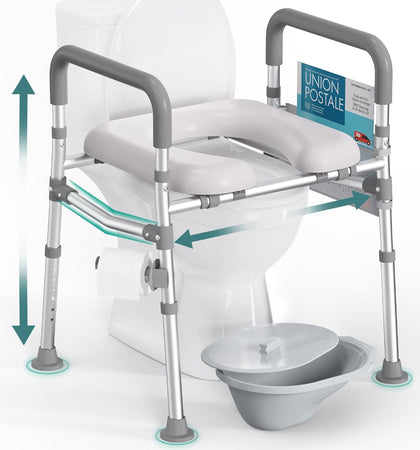 Raised Toilet Seat with Handles, 500lb Toilet Seat Riser for Seniors with Bedpan, Adjustable Height & Width, Handicap