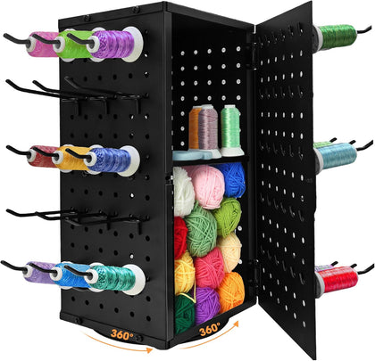 Metal 360° Fully Rotating Thread Rack, Detachable Thread Holder Organizer with Inner Storage Compartments for Sewing