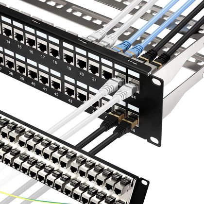 Patch Panel 48 Port Cat6A with Inline Keystone 10G Support, Coupler Patch Panel STP Shielded 19-Inch with Removable