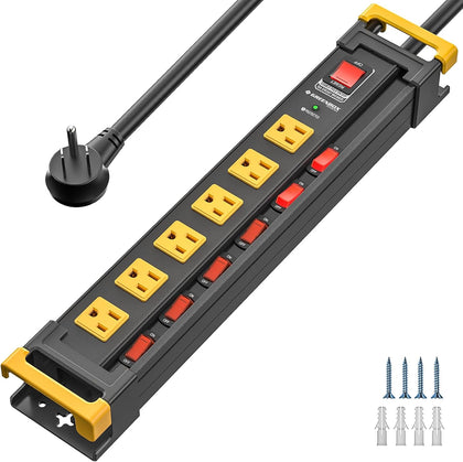 6 Outlet Heavy Duty Surge Protector Power Strip with Individual Switches | 3300J Surge Protection, Recessed Switch