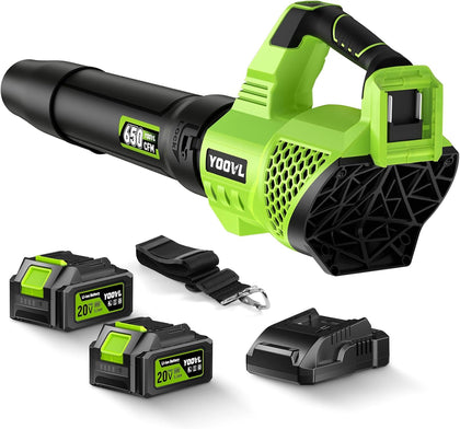 Leaf Blower Cordless, 650CFM Electric Leaf Blowers with 2 x 5.2Ah Batteries and Charger, 3 Speed Modes, 1 x