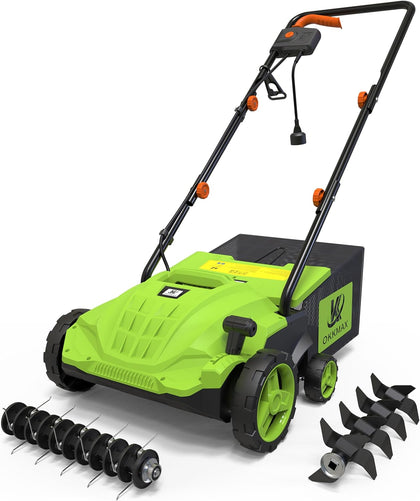 2-in-1 Electric Dethatcher Scarifier, Lawn Dethatcher with Collection Bag, 4-Position Depth Adjustment,13-Inch