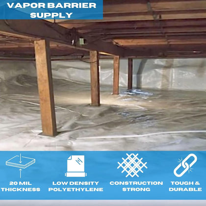 Concrete Vapor Barrier - 20 mil - Heavy Duty Black/White Plastic Tarp, Polyolefin Vapor Barrier Plastic Sheeting