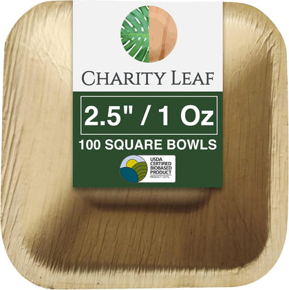 Disposable Bamboo 2.5" Square Mini Bowl (100 pcs) Dipping Bowls | Bamboo | All Natural and Biodegradable |