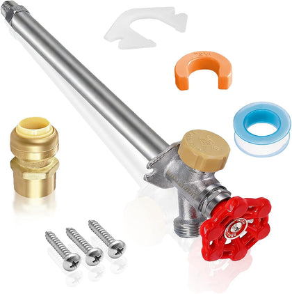 12 Inch Anti-Siphon Frost Free Sillcock Valve Multiturn 1/2 Inch NPT, 3/4 Inch Hose Bibb, Brass Body,Brass Valve 12