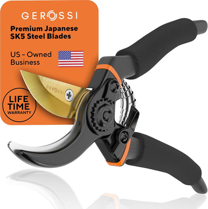 Premium Bypass Pruning Shears for your Garden - Heavy-Duty, Ultra Sharp Pruners w/Soft Cushion Grip Handle Made with