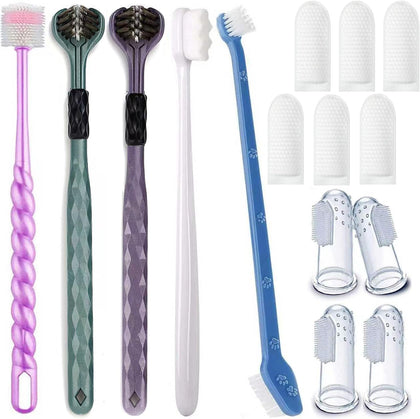 15-Pack Dog Toothbrush Kit, Triple Head & Double Head Dog Toothbrush, 360 Finger SiliconeToothbrush, Multi-Angle