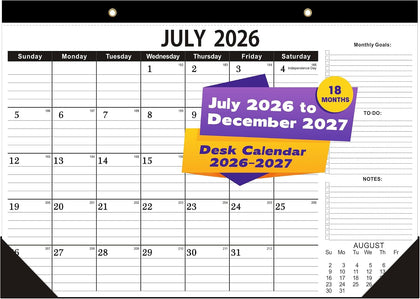 Versatile Desk Calendar 2026-2027 - 18 Month Wall & Desktop Planner (July 2026 - Dec 2027), 17" x 12" Large Monthly