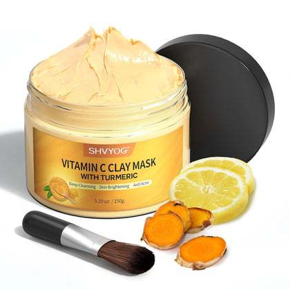 Turmeric Vitamin C Clay Mask with Kaolin Clay for Dull & Blemish-Prone Skin, Deep Cleansing Facial Mask, Face Masks