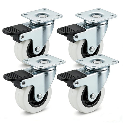 Furniture Wheels 2 Inch - 4 Pack Plate Casters with Brake | Steel Structure with 400LBS Capacity, Quiet Rolling on