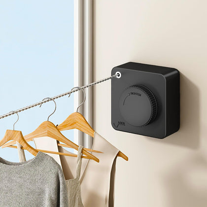 Retractable Clothesline Indoor Outdoor 16.2Ft Non-Sag(1, Black) | Stainless Steel Heavy Duty Design Laundry Wash Line