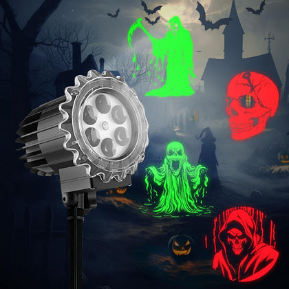 Halloween Projector Lights Outdoor Indoor - 3D Dynamic Red & Green Skull Ghost Skeleton Projector Decorations Lights