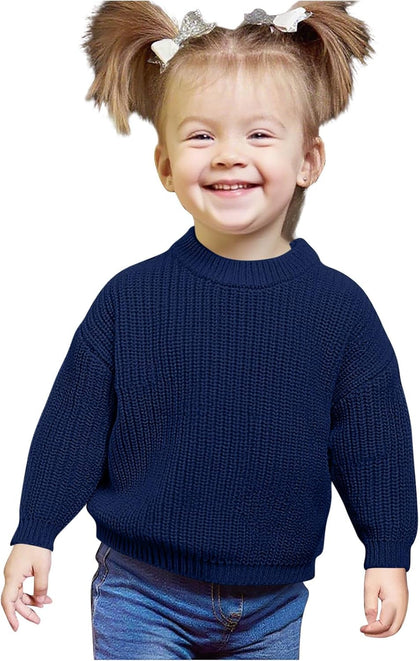 Toddler Girls Chunky Knit Sweater Crew Neck Long Sleeve Sweatshirts
