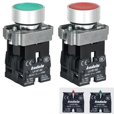 10 Amp 22MM Latching Push Button Switch 1NO 1NC SPDT 10A 660V AC Metal Head Waterproof IP65 On Off Switch 2Pcs (1 Red 1 Green)