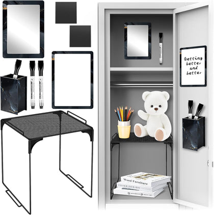 9 Pcs Locker Accessories Kit Black Locker Organizer Magnetic Whiteboard Mirror Pen Holder Pen for Storage Organizing
