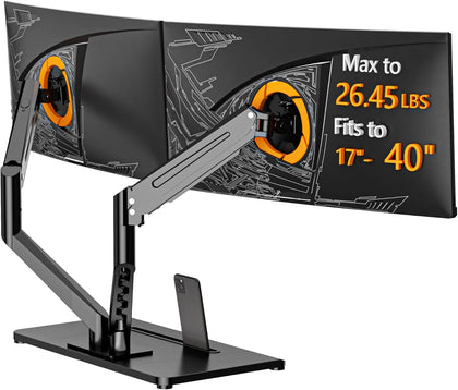 Dual Monitor Stand Free Standing Desk Mount, Premium Dual Monitor Arm Fits Two Screens up to 40 inch 26.45 lbs Fully