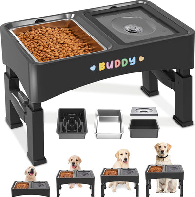 3-in-1 Elevated Dog Bowls with 4 Height Adjustable Raised Stand