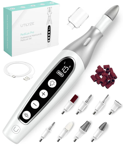 PediLux Pro Professional Manicure Pedicure Kit, Cordless Electric Nail File Drill Set, Thick Toenail Grinder, Toe