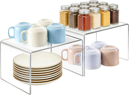 Acrylic Cabinet Organizer, Set of 2 Clear Shelf Organizer for Kitchen Pantry Organizers and Storage, Display Cabinet