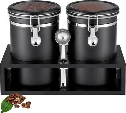 2×63OZ Stainless Steel Coffee Canister with Shelf and Scoop for Coffee Bar | Airtight Lid Coffee Container, Large