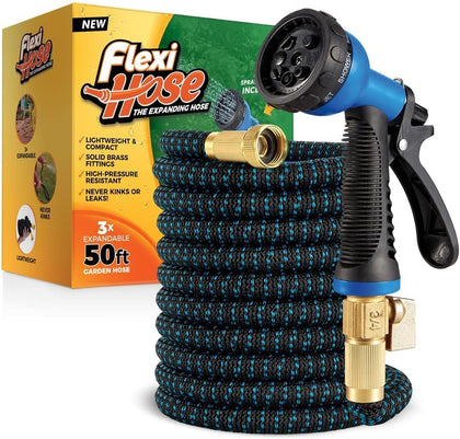 Expandable Garden Hose with 8 Function Nozzle, 50FT - Lightweight Retractable Garden Hose, Water Hose - No-Kink