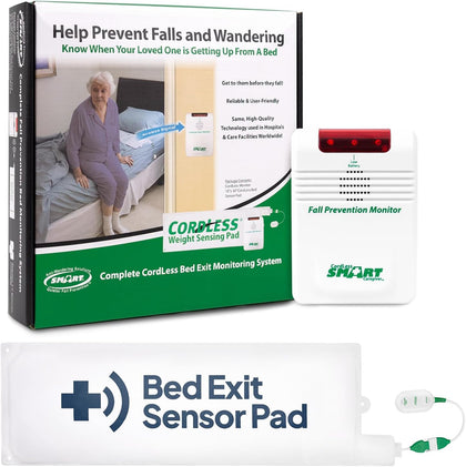 Smart Caregiver Wireless Bed Pad Alarm System with Weight Sensor Pad for Fall Prevention | 10" x 30" Alarm Pad for