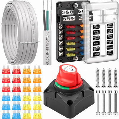 3Pack 14 Gauge Marine Wire 30Ft Tinned Copper Boat Cable 3 Conductor and 12V 48V 275A Battery Disconnect Switch and