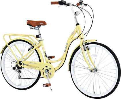 24 Inch Womens Beach Cruiser Bike 7 Speed,Womens Bicycle,Hybrid Bike Women,Womens Commuter Bicycle,High-Carbon Steel