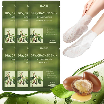 6 Pairs Moisturizing Foot Masks with Shea Butter, Jojoba Oil | Hydrating Foot Mask For Dry Cracked Feet, Moisturizing