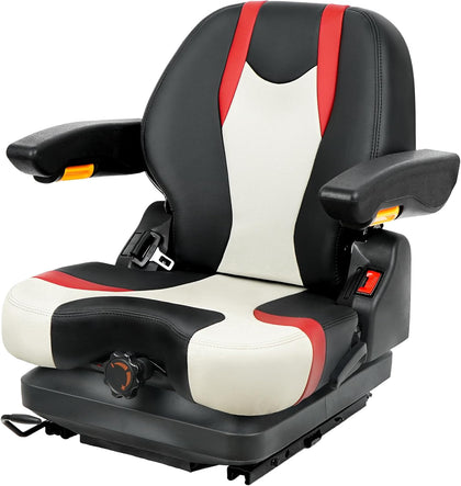 Highback Low Suspension Tractor Seat,Adjustable Backrest and Slide Rails Forklift Seat,Adjustable Armrests Shock