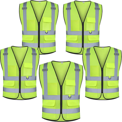 Class 2 High Visibility Safety Vests with Pockets, Hi Vis Vest for Construction Workers (Yellow L)