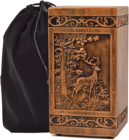 Wooden Cremation Urn for Human Wood Ashes Decorative Box Funeral Urns for Adult Male Female with Satin Bag Burial or
