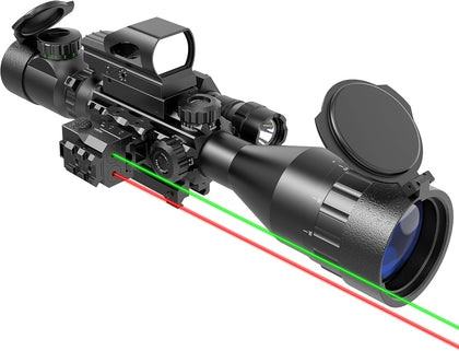 4-12&16X50 AO Rifle Scope Red/Green Illuminated Range Finder Reticle W/Green Laser - Holographic Reflex Red Dot Sight