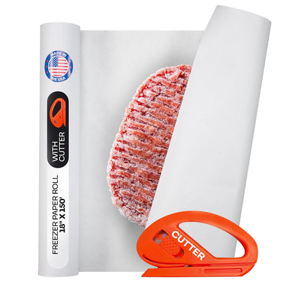 White Freezer Paper Roll 18" x 1800" (150 feet) with Cutter - USA-made