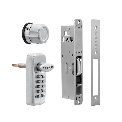 Keyless Keypad Storefront Door Lock, Mechanical Commercial Mortise Lock for Aluminum/Glass Narrow Stile Doors, DIY No-Drill Adams Rite Replacement (Silver, 1-1/8" Hook Bolt)