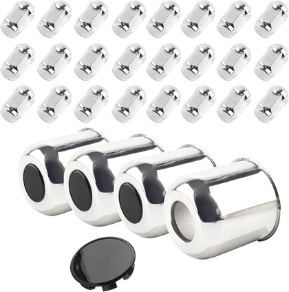 4-Pack Trailer Push Through Center Caps and Trailer Lug Sets - 4.25in Wheel Center Caps Chrome with Black Top Cover
