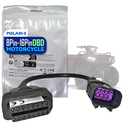 OBDII Motorcycle Adapter Cable - 16 Pin to 8 Pin Polaris Connector for Diagnostic Code Reader Scanner, Fits RZR