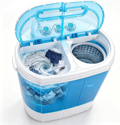 Portable Washer Compact Twin Tub 9.9 LB Mini Top Load Washing Machine Washer/Spinner w/ 6.57 FT Inlet Hose