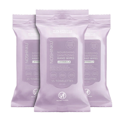 – Lavendula Hand Sanitizer Wipes, 3-Pack (45 Towelettes) – Resealable Travel Wipes with Ethyl Alcohol, Aloe & Green
