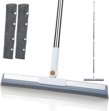 Magic Squeegee Broom for Floors, 62 in Handle, Rubber Pet Hair Remover | Works on tile, concrete, carpet and windows;