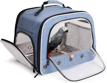 Bird Transport Carrier for Large Bird with Perch Stand Tray and Grate