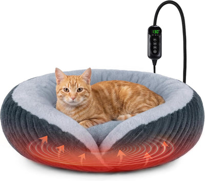 Heated Cat Beds for Indoor Cats and Small Dogs, Soft Donut Pet Bed