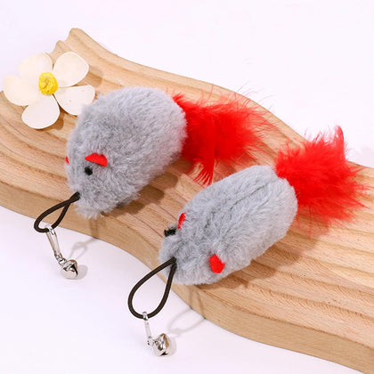 Cat Toy Refill, 2 Pack Mouse Toy with Feather Tail and Bell for Cat Wand Toy Accessories Cat Toy Attachments