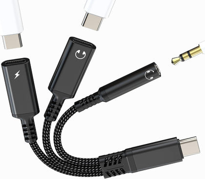 Aux to USB C Adapter (3 in 1) Headphone for iPhone 17 16 15 Audio 3.5mm Jack Splitter Cable Type C for Apple Charger