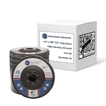 4.5" x 7/8" Zirconia Type 27 Flap Discs, 60 Grit | Jumbo High Density Sanding and Finishing Wheels for Angle Grinder